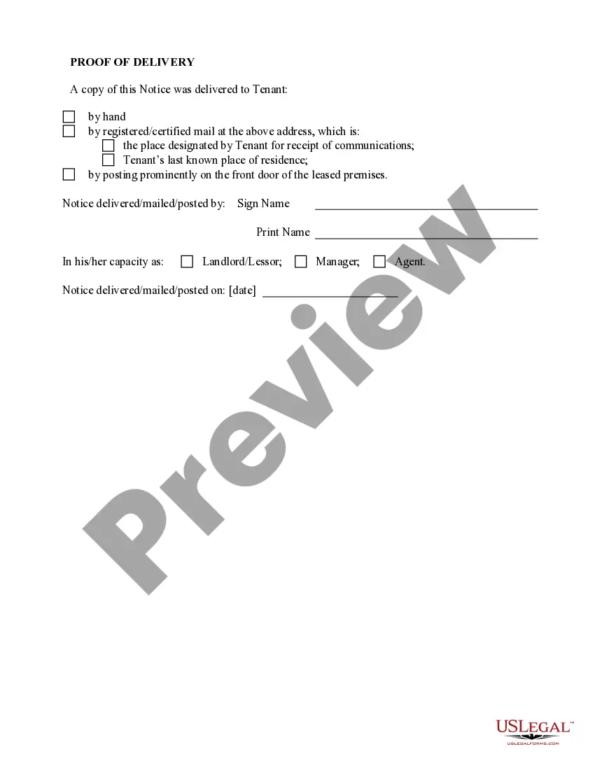 Preview 30 Day Notice to Terminate Month to Month Lease - Residential from Landlord to Tenant