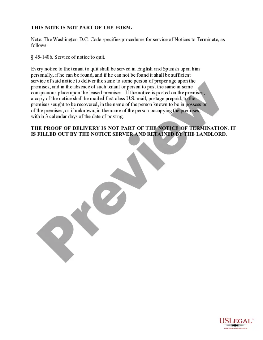 Preview 30 Day Notice to Terminate Month to Month Lease - Residential from Landlord to Tenant