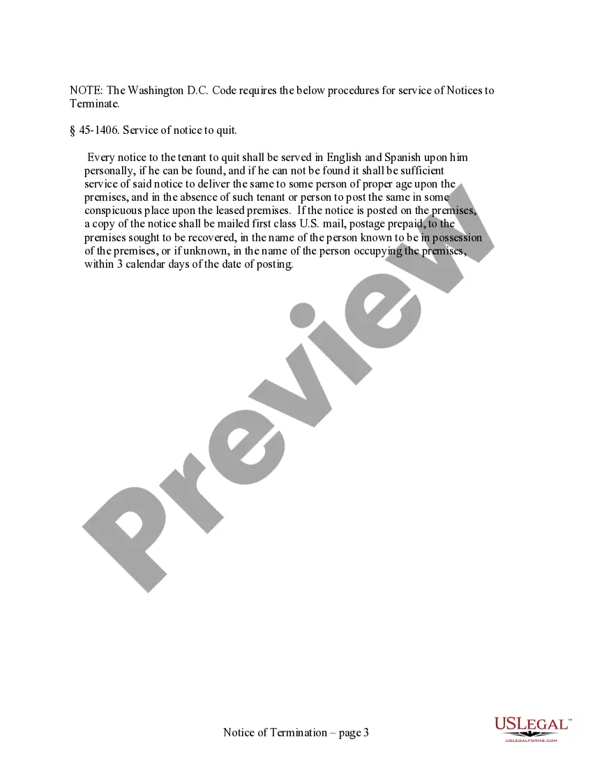 Preview 30 Day Notice to Terminate Quarter to Quarter Lease for Residential from Landlord to Tenant