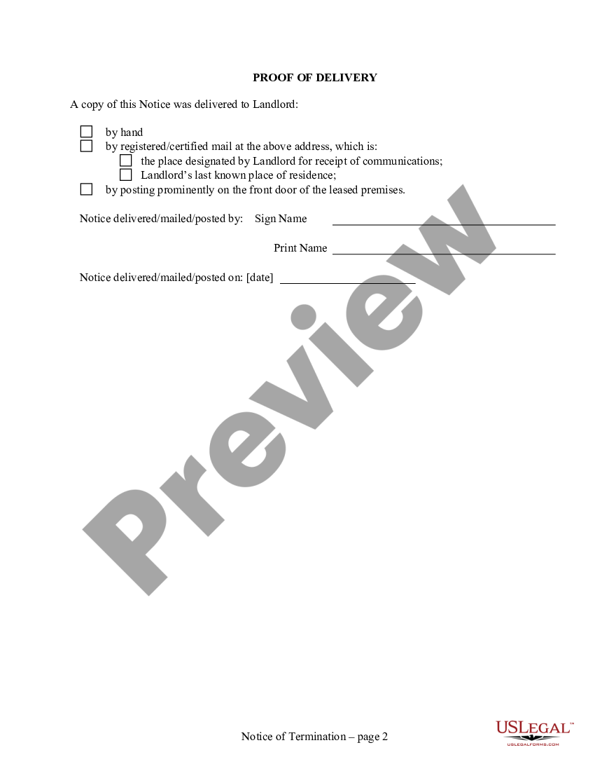 page 1 30 Day Notice to Terminate Month to Month Lease for Residential from Tenant to Landlord preview