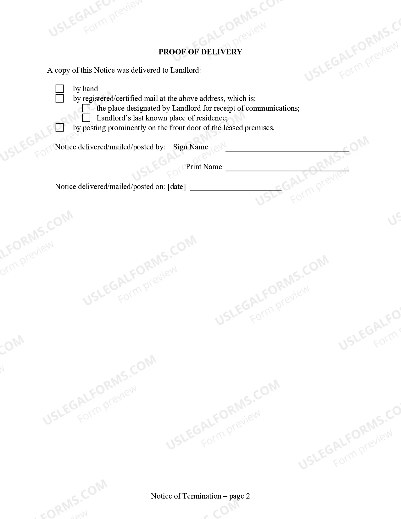 Preview 30 Day Notice to Terminate Quarter to Quarter Lease for Residential from Tenant to Landlord