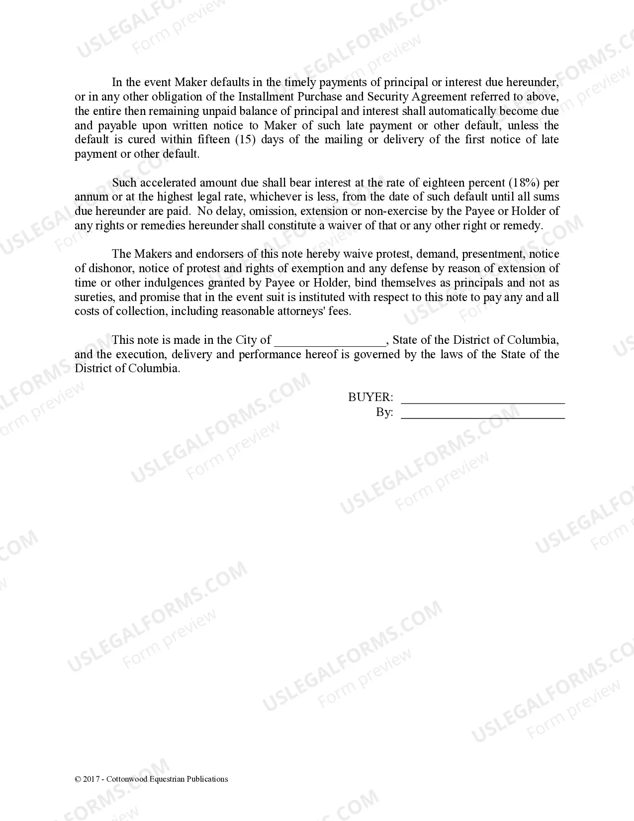 Preview Promissory Note - Horse Equine Forms