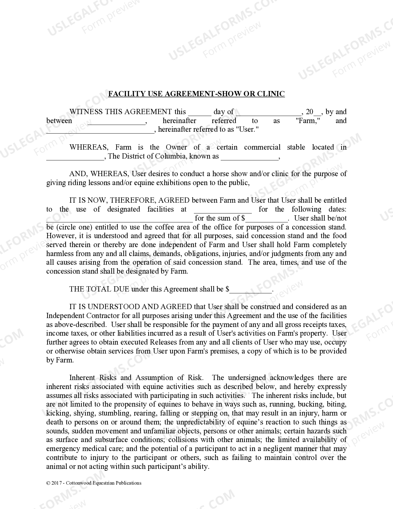 District of Columbia Facility Release Agreement Show Or Clinic