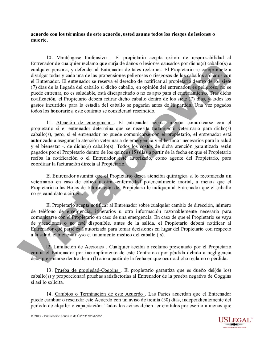 Preview Contrato de Entrenamiento - Caballo Equino Formas