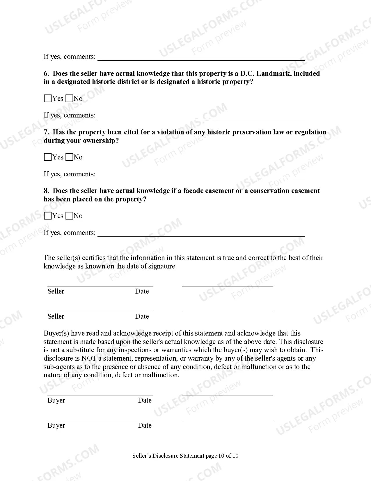 Preview Residential Real Estate Sales Disclosure Statement