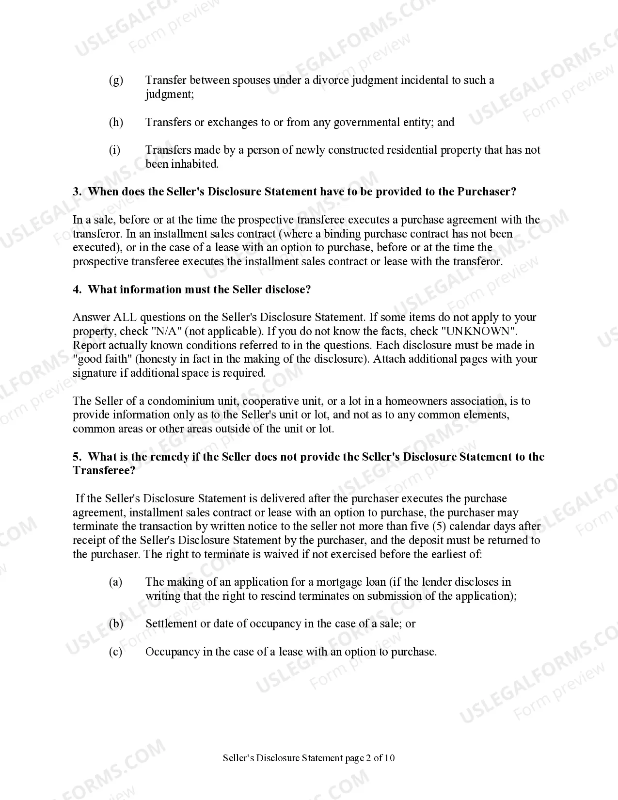 Preview Residential Real Estate Sales Disclosure Statement