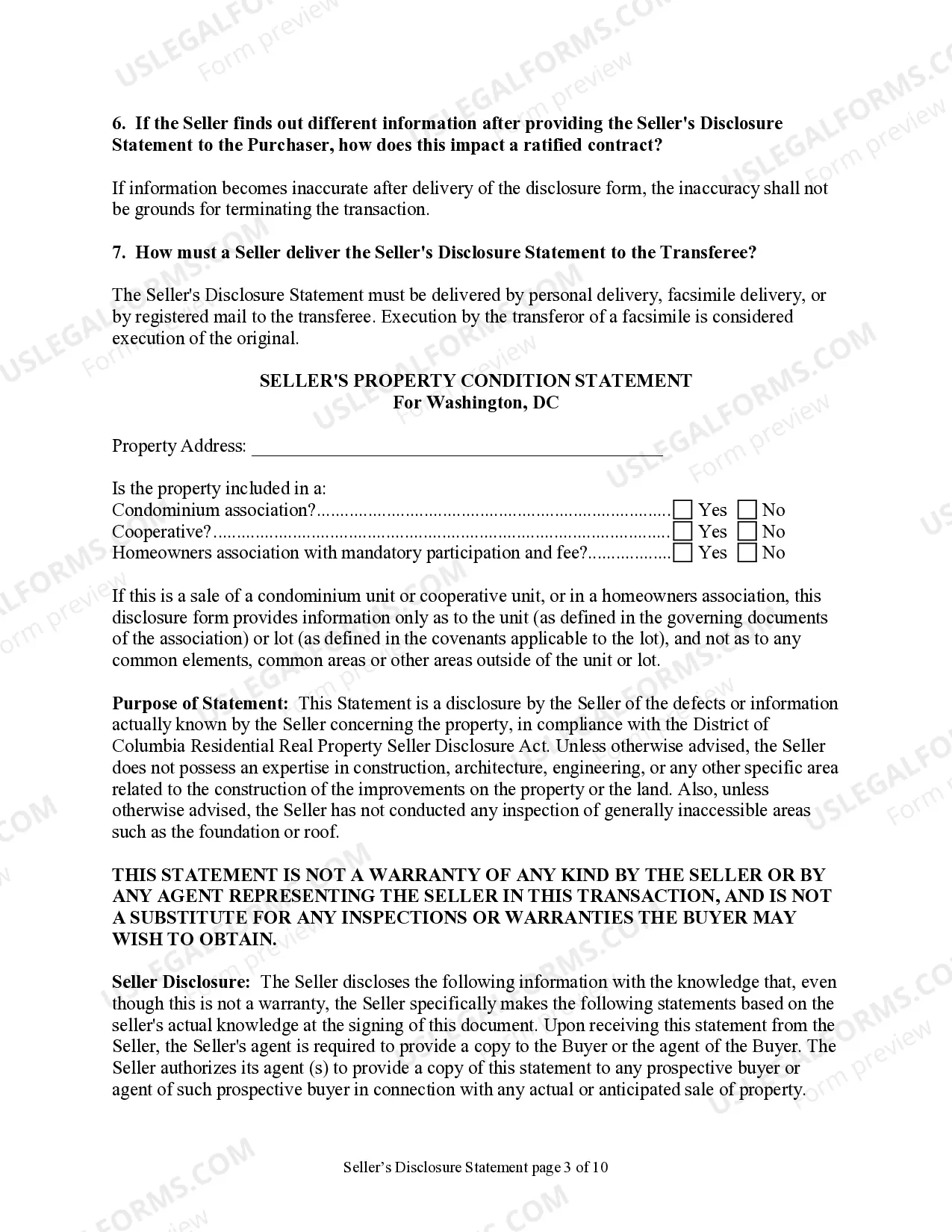 Preview Residential Real Estate Sales Disclosure Statement