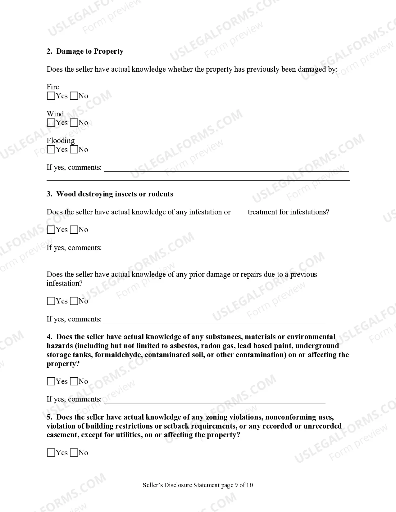 Preview Residential Real Estate Sales Disclosure Statement