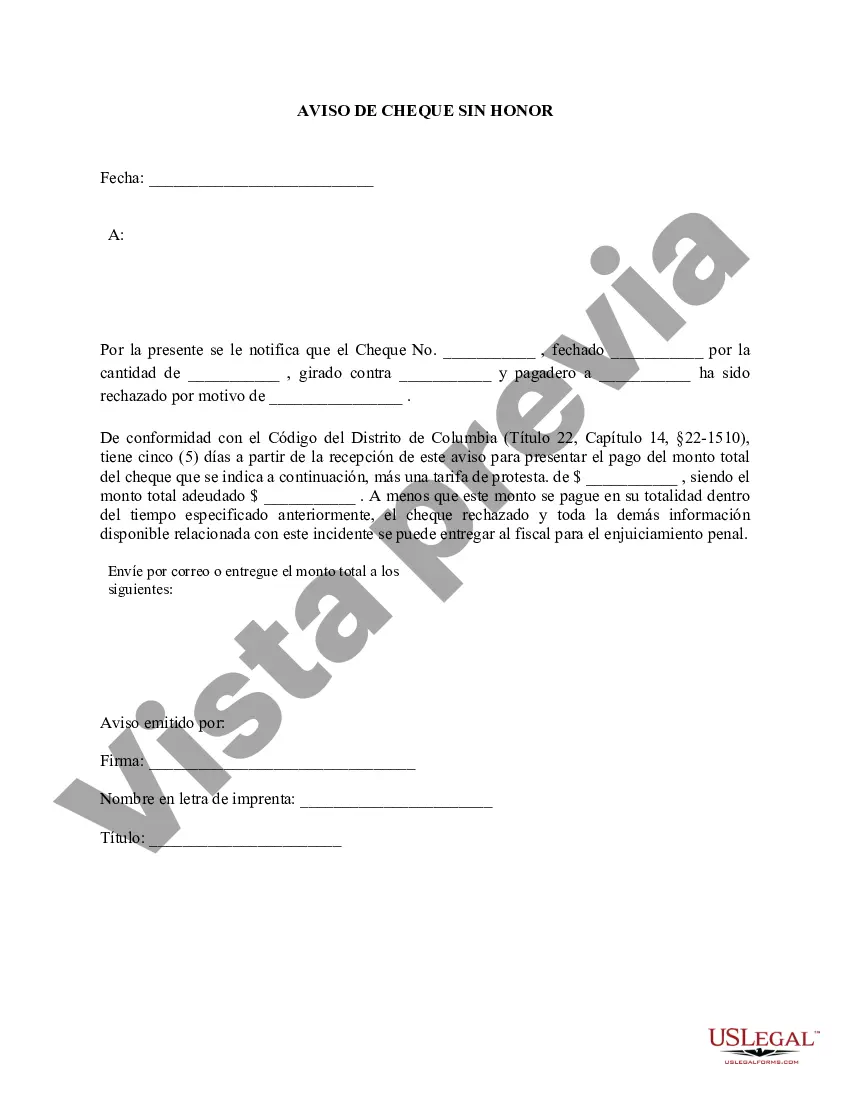 Preview Aviso de cheque sin fondos - Penal - Palabras clave: cheque sin fondos, cheque sin fondos