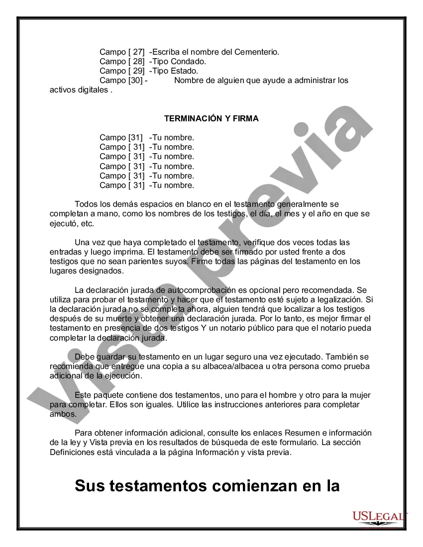 Preview Testamentos mutuos que contienen última voluntad y testamentos para personas solteras que viven juntas sin hijos