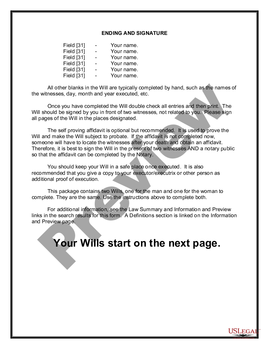 page 2 Mutual Wills containing Last Will and Testaments for Unmarried Persons living together with No Children preview