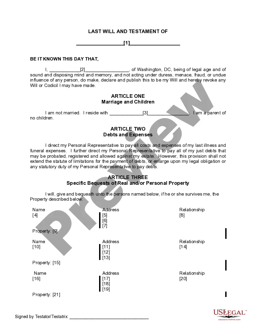 Preview Mutual Wills containing Last Will and Testaments for Man and Woman living together not Married with No Children
