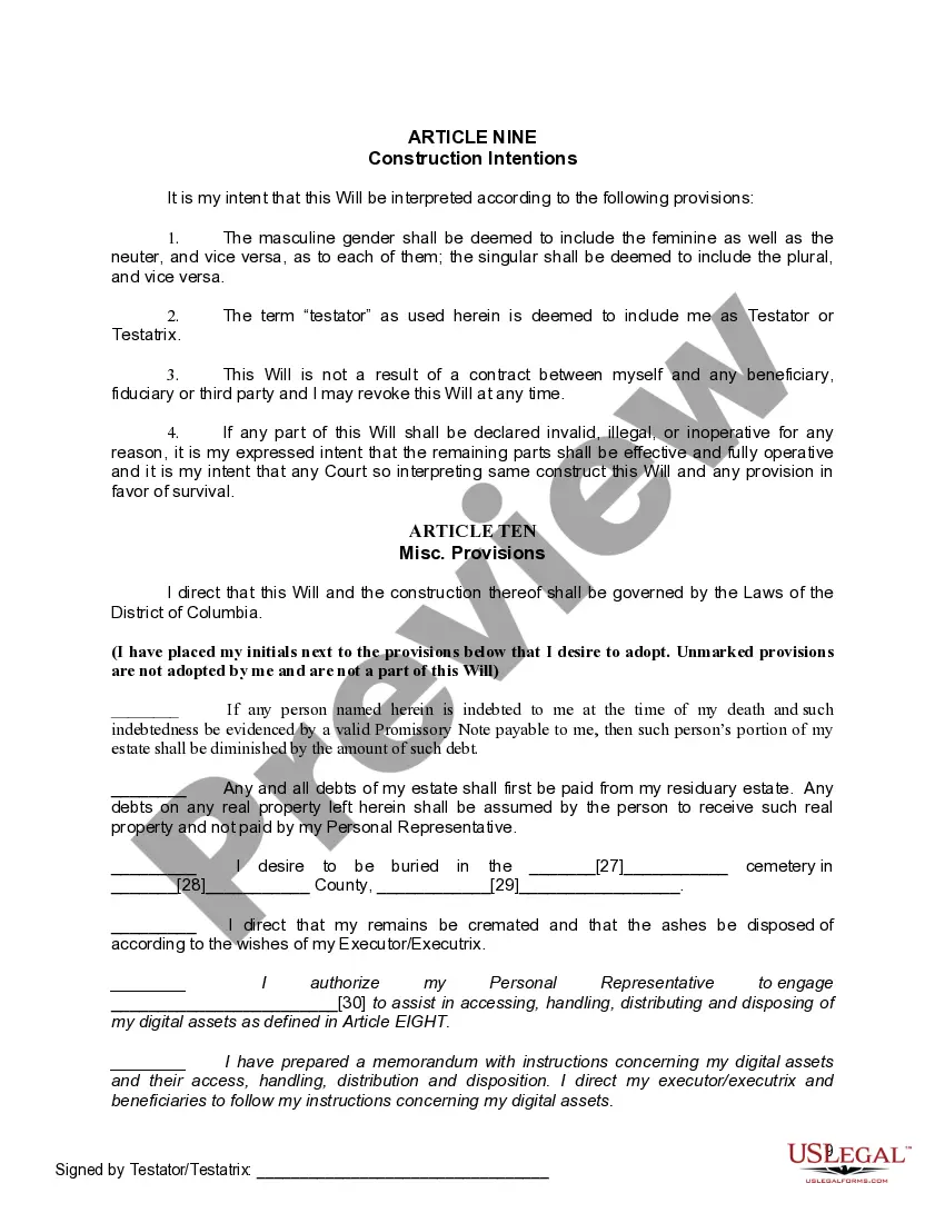 Preview Mutual Wills containing Last Will and Testaments for Man and Woman living together not Married with No Children