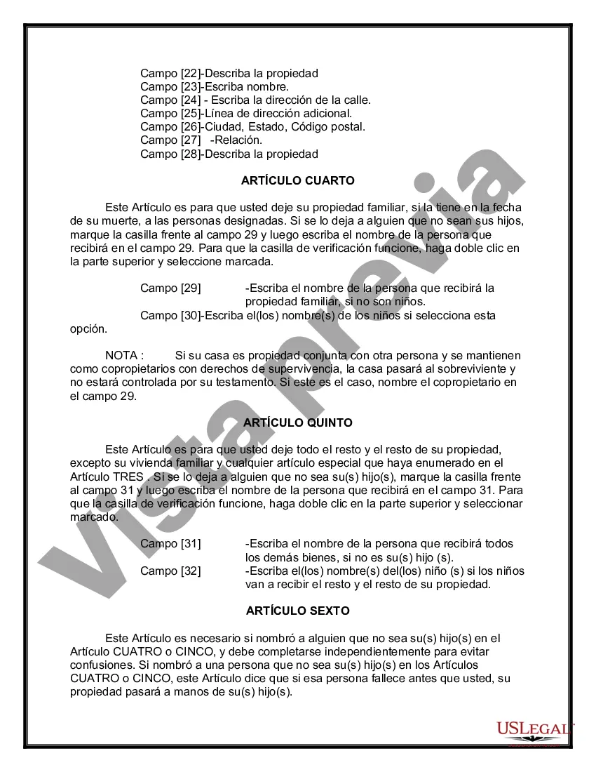Preview Paquete de Testamentos Mutuos de Últimas Voluntades y Testamentos para Personas Solteras que conviven con Hijos Adultos