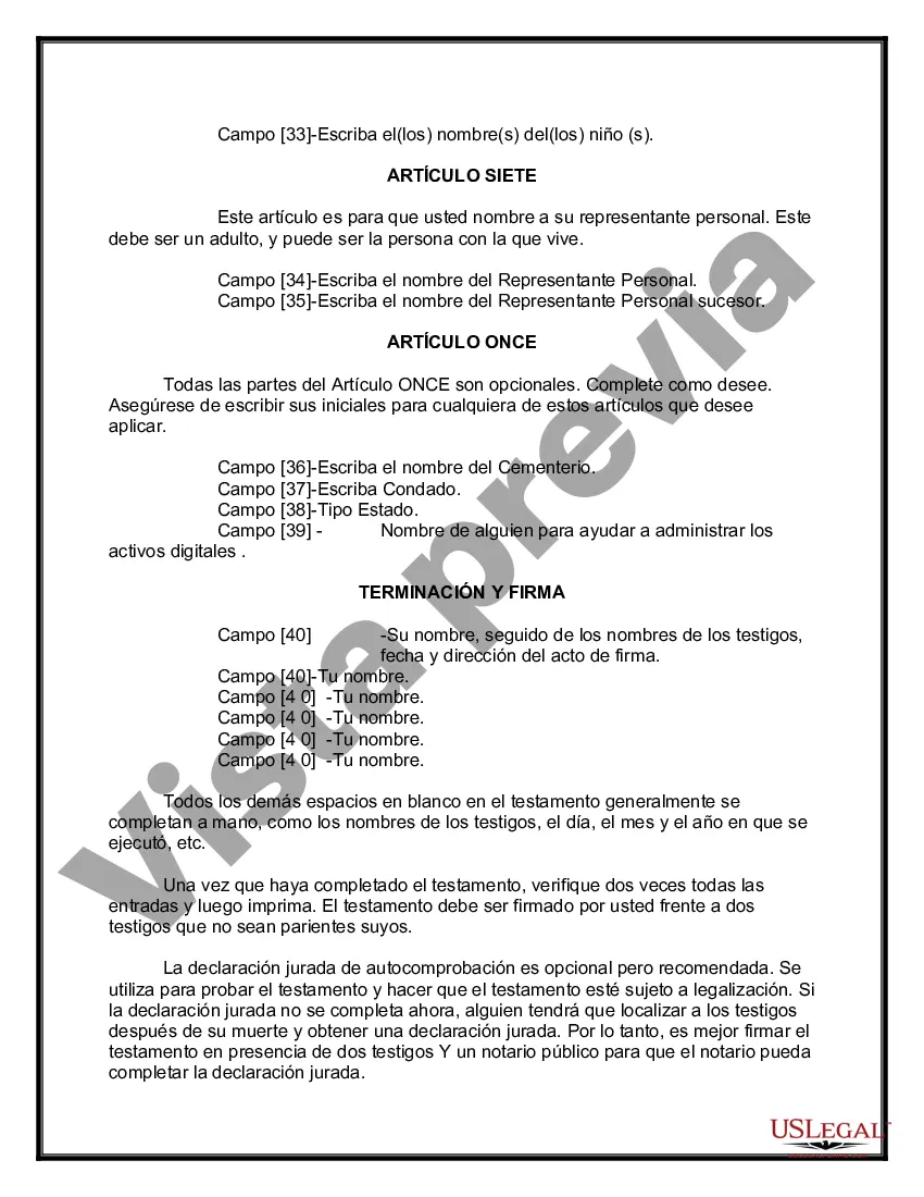 Preview Paquete de Testamentos Mutuos de Últimas Voluntades y Testamentos para Personas Solteras que conviven con Hijos Adultos