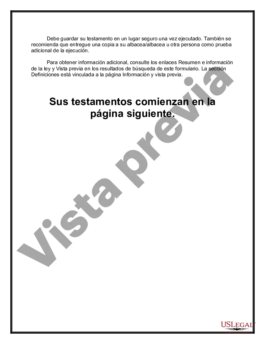 Preview Paquete de Testamentos Mutuos de Últimas Voluntades y Testamentos para Personas Solteras que conviven con Hijos Adultos