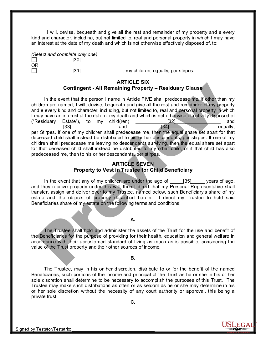 page 7 Mutual Wills or Last Will and Testaments for Unmarried Persons living together with Minor Children preview