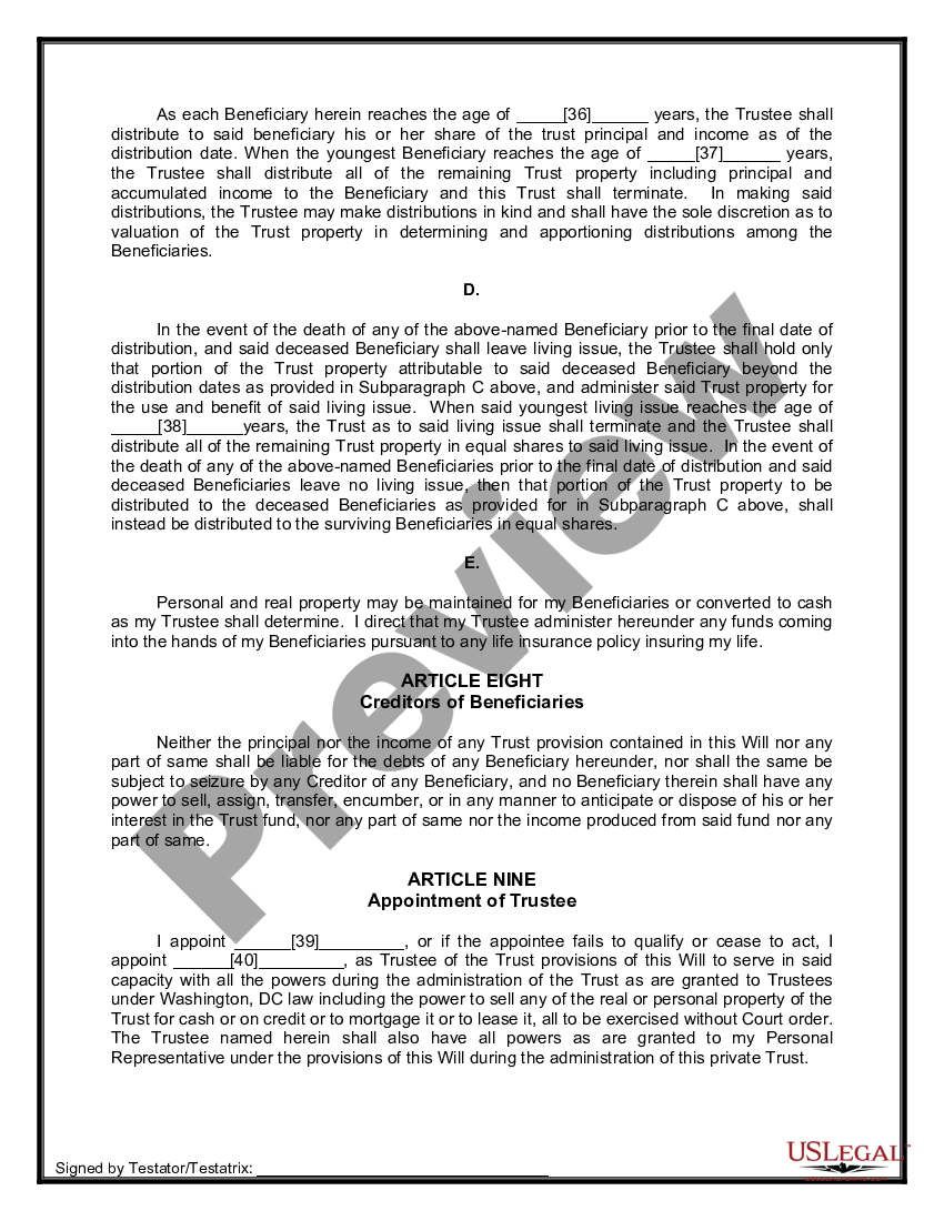 page 8 Mutual Wills or Last Will and Testaments for Unmarried Persons living together with Minor Children preview