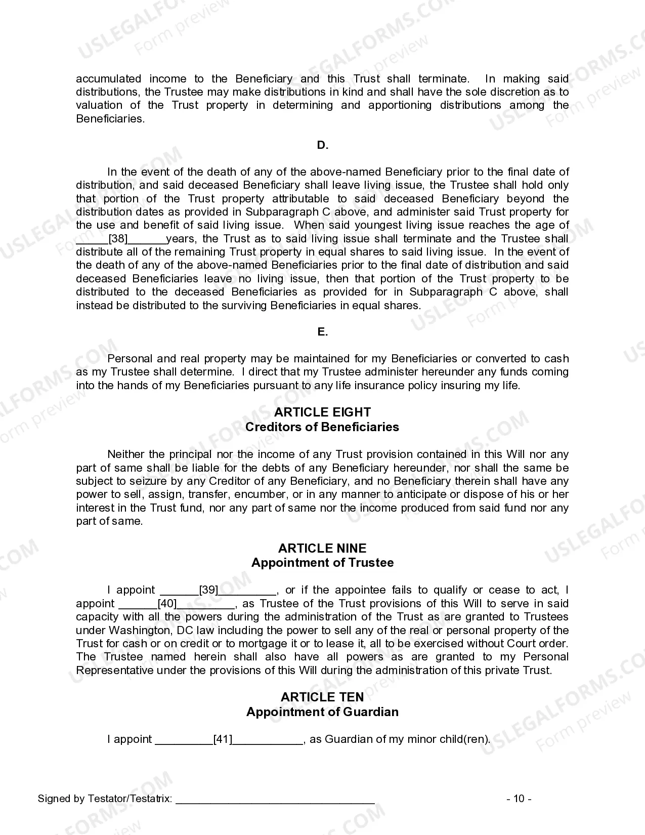 Preview Mutual Wills or Last Will and Testaments for Man and Woman living together, not Married with Minor Children