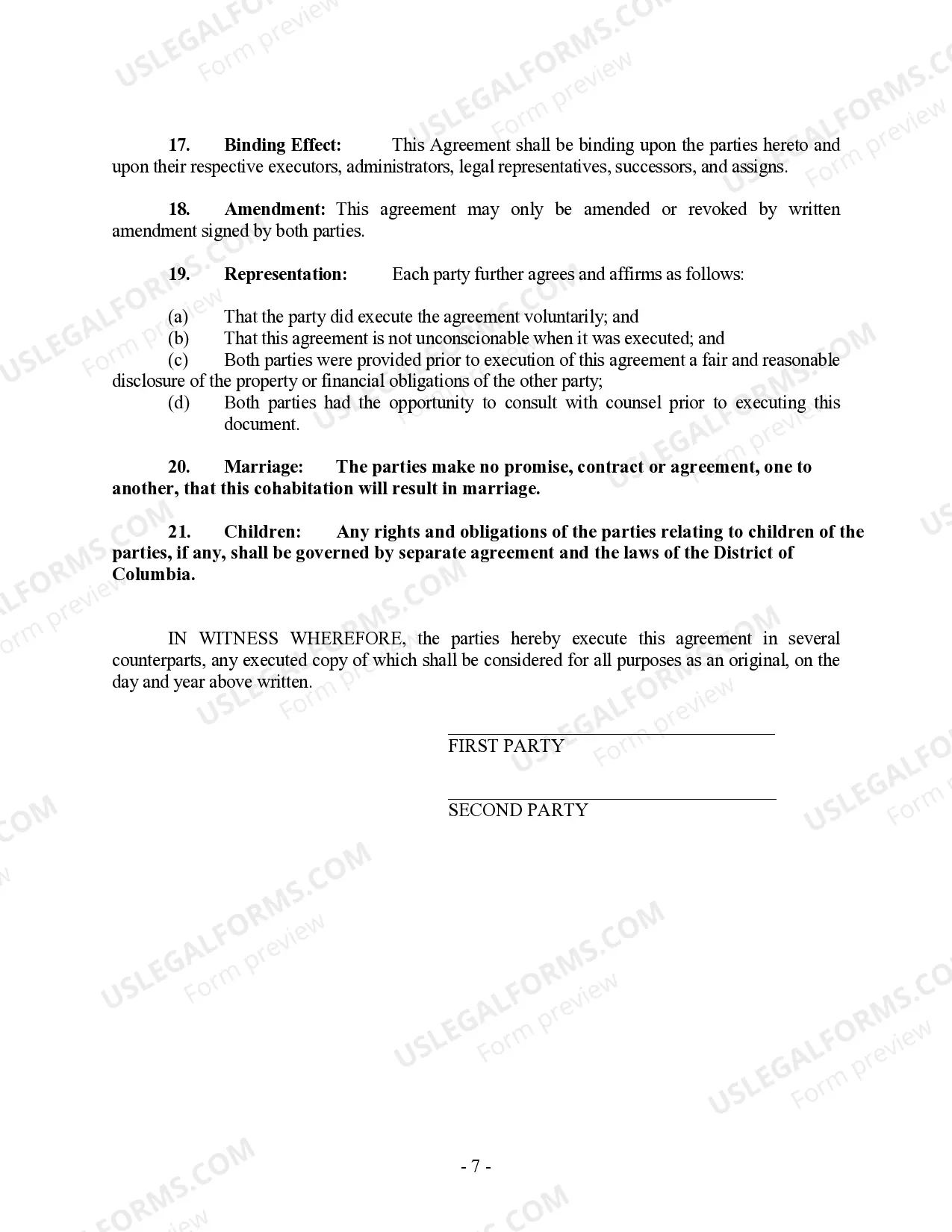 Preview Non-Marital Cohabitation Living Together Agreement