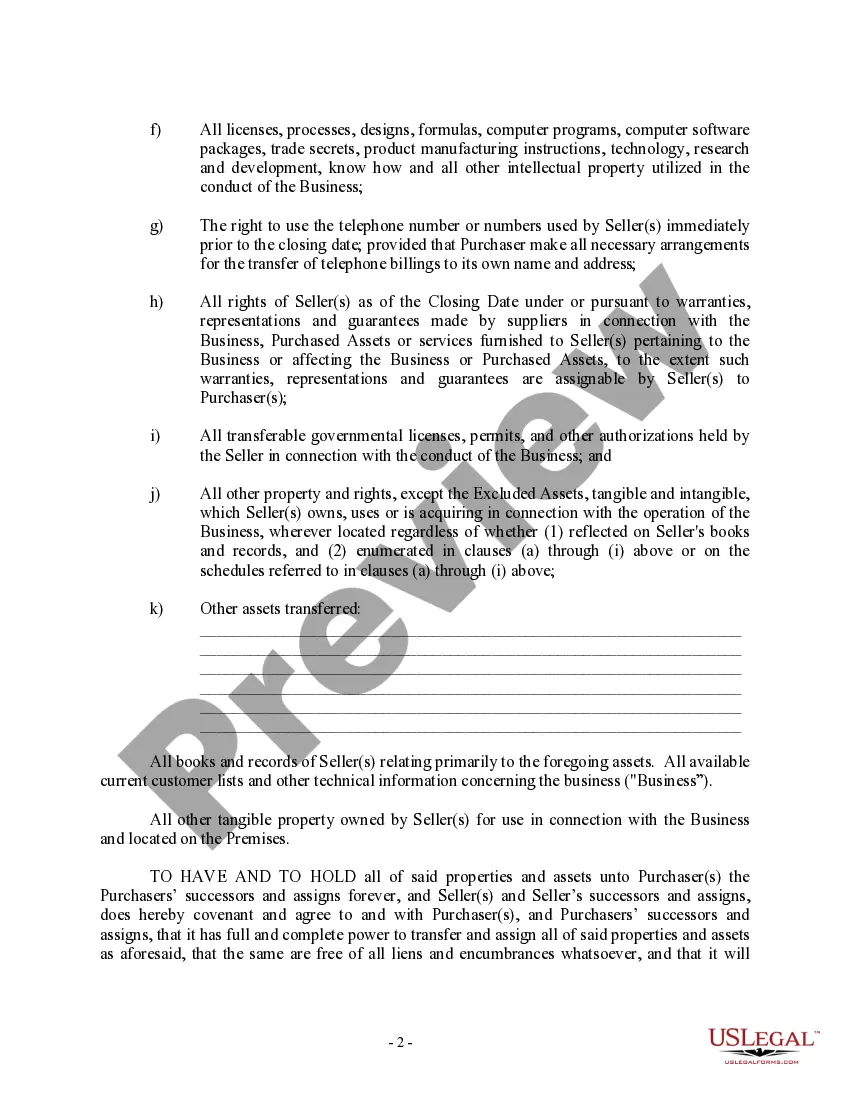 Preview Bill of Sale in Connection with Sale of Business by Individual or Corporate Seller