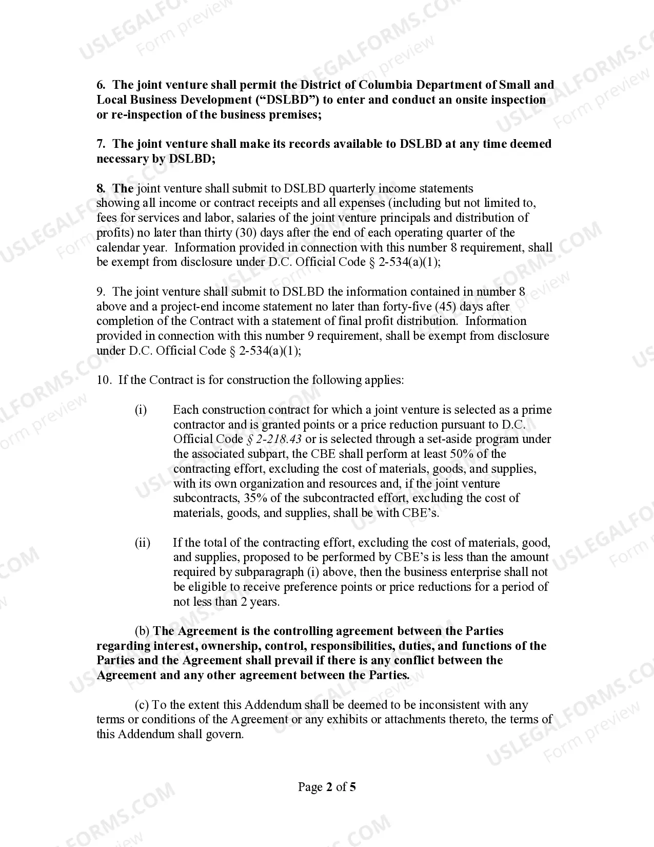 Preview Addendum to Joint Venture Agreement