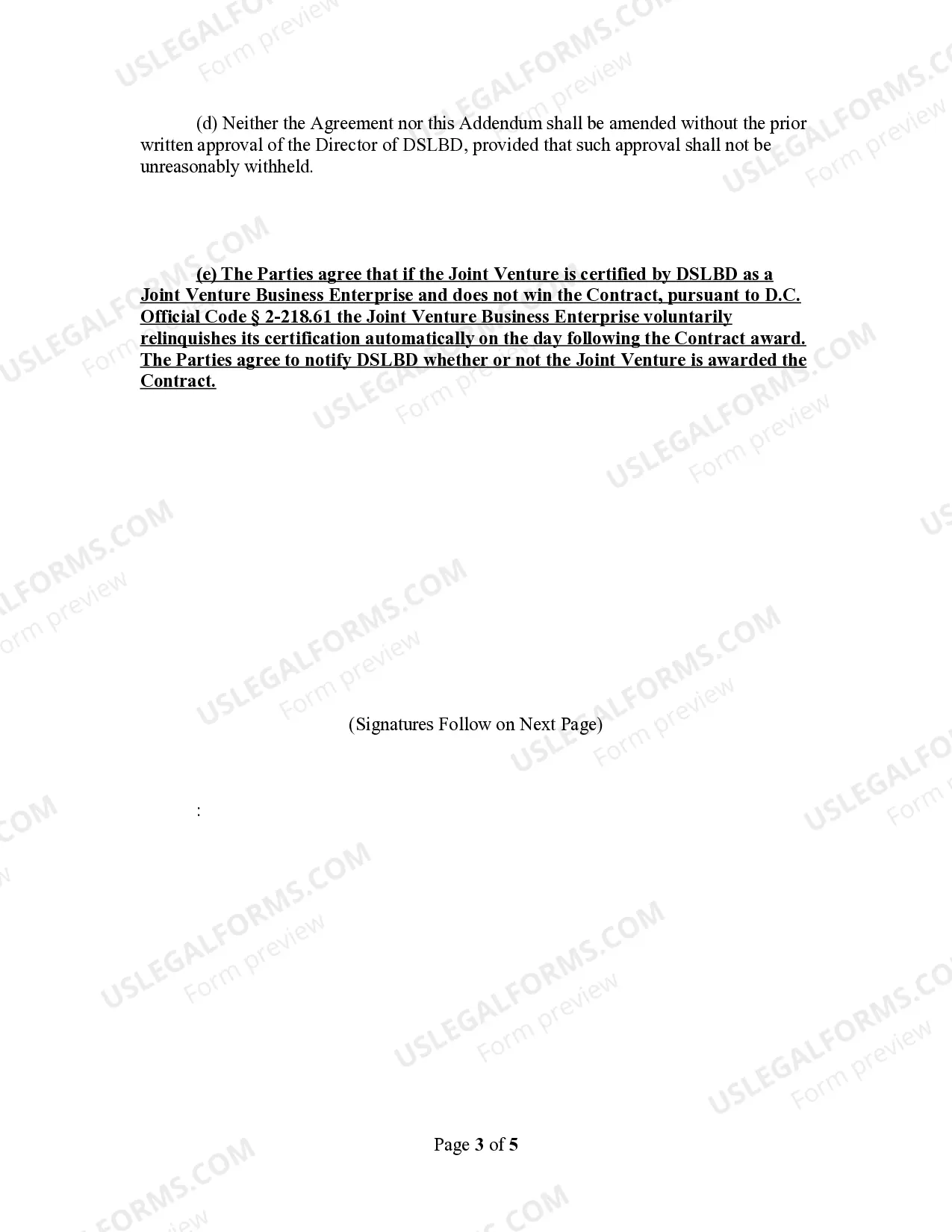 Preview Addendum to Joint Venture Agreement