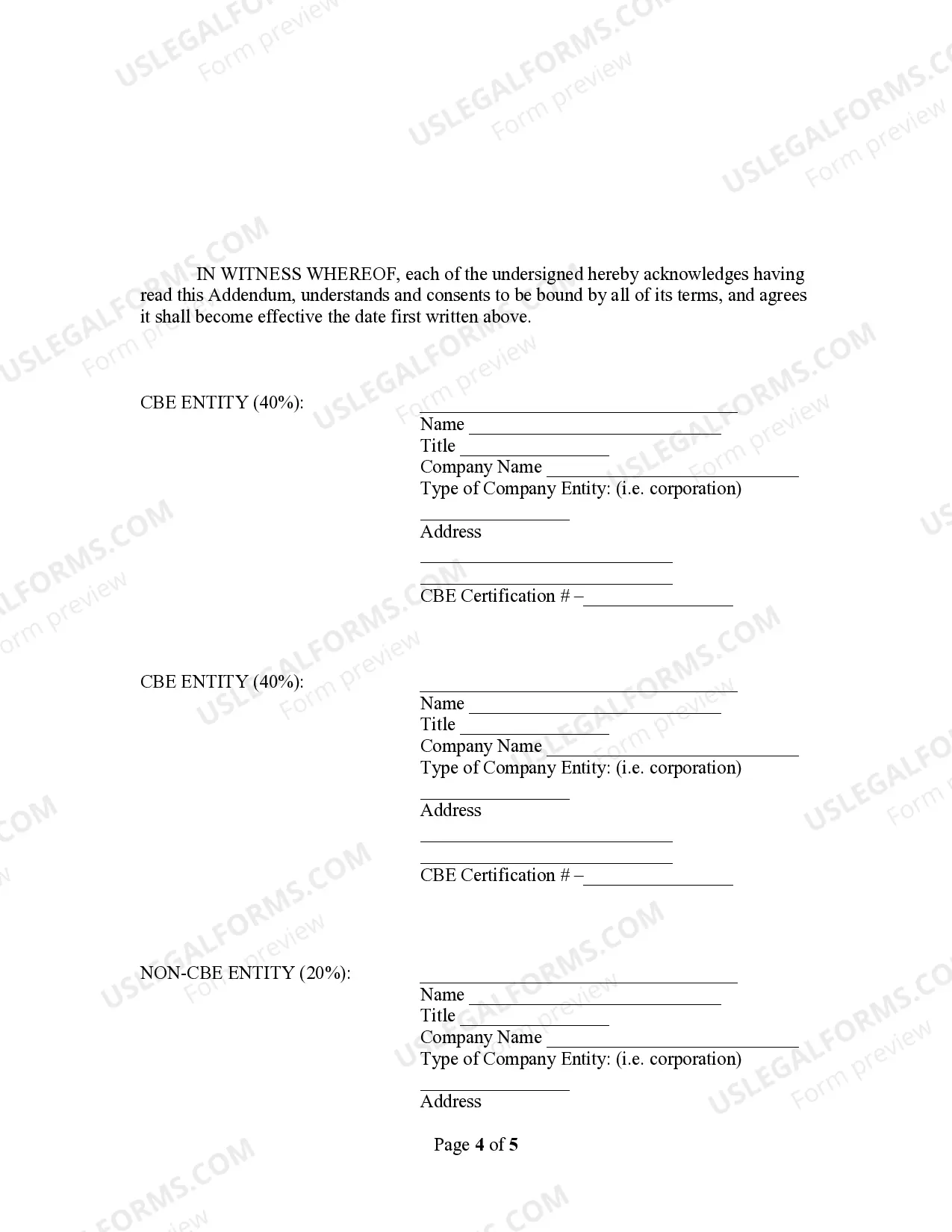 Preview Addendum to Joint Venture Agreement