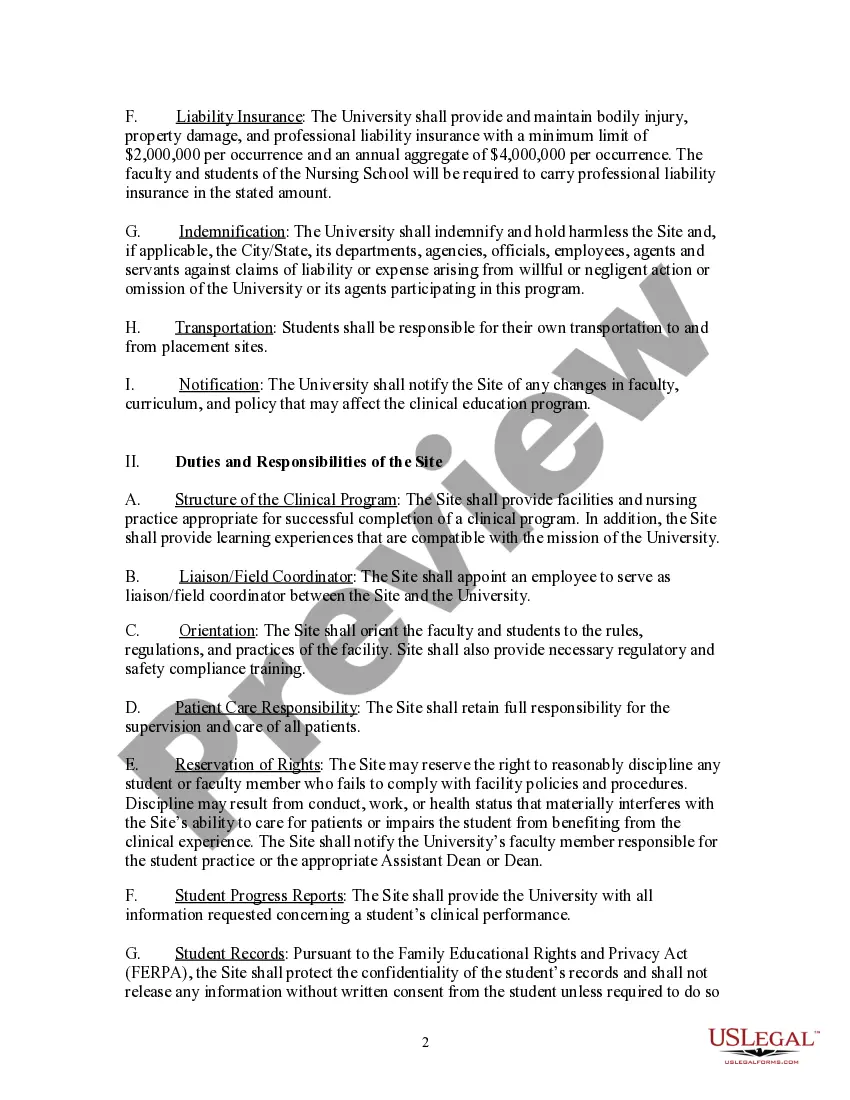 Preview Statement of Agreement for Nursing Program Affiliation