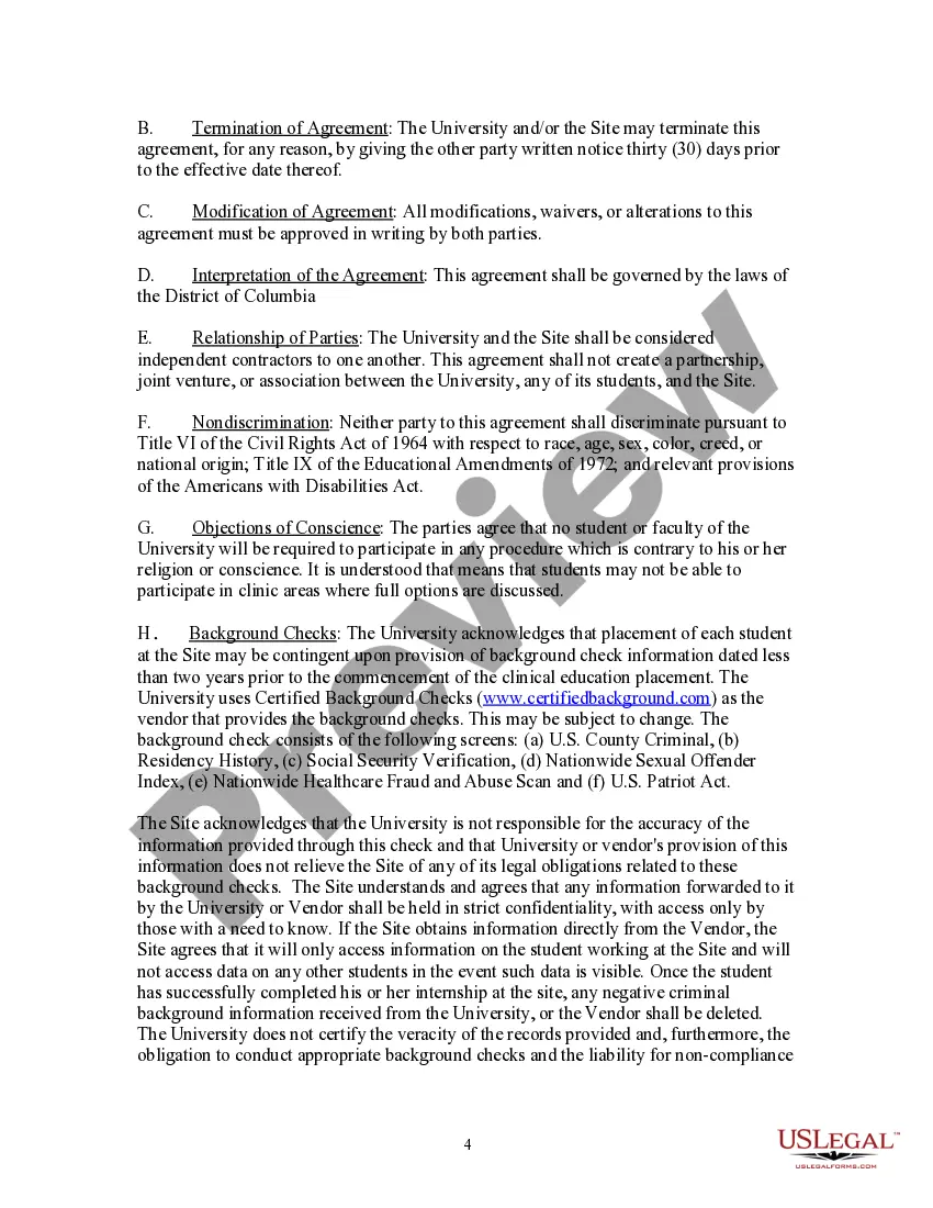 Preview Statement of Agreement for Nursing Program Affiliation