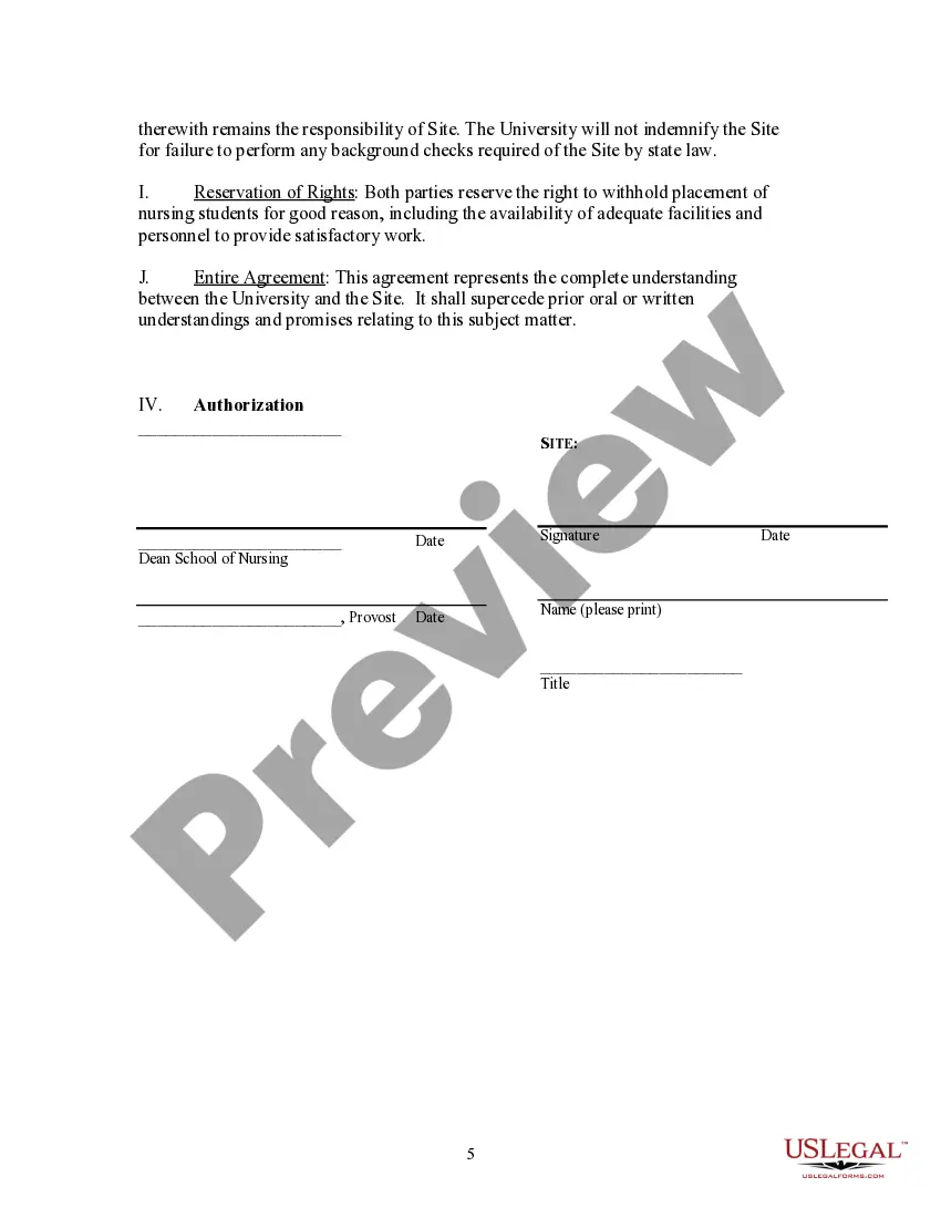 Preview Statement of Agreement for Nursing Program Affiliation