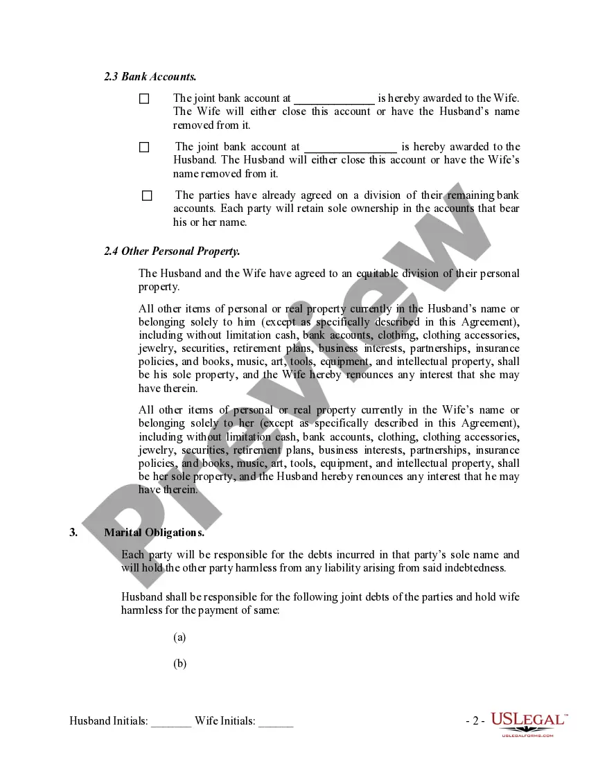 Preview Marital Legal Separation and Property Settlement Agreement no children