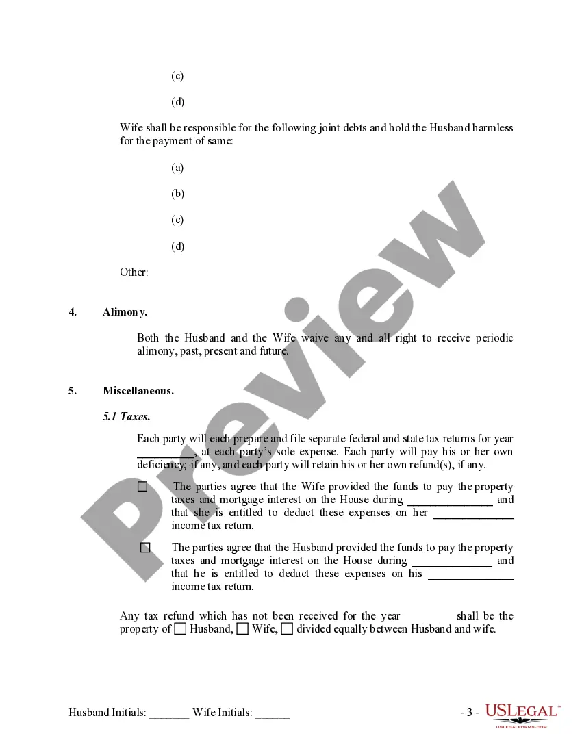 Preview Marital Legal Separation and Property Settlement Agreement no children