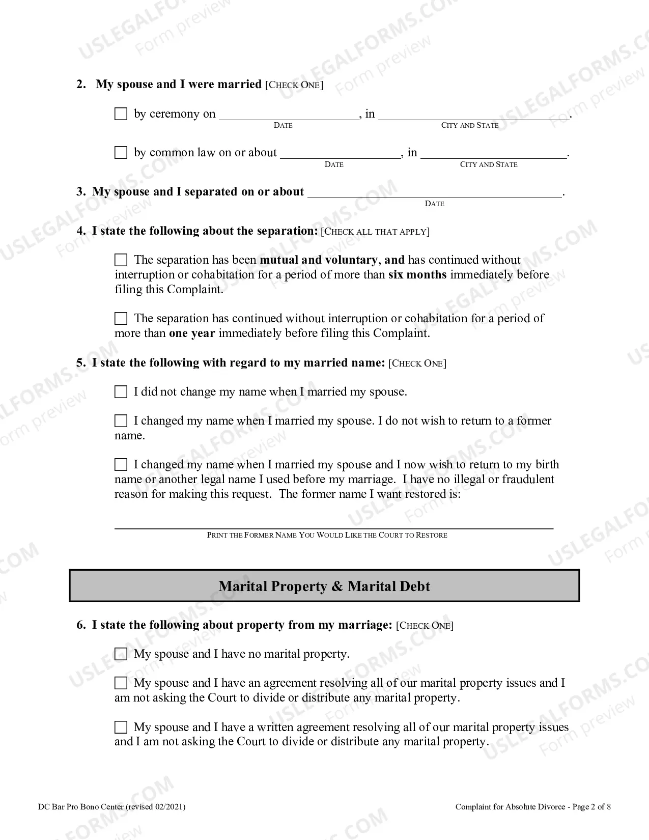 Preview Complaint for Absolute Divorce