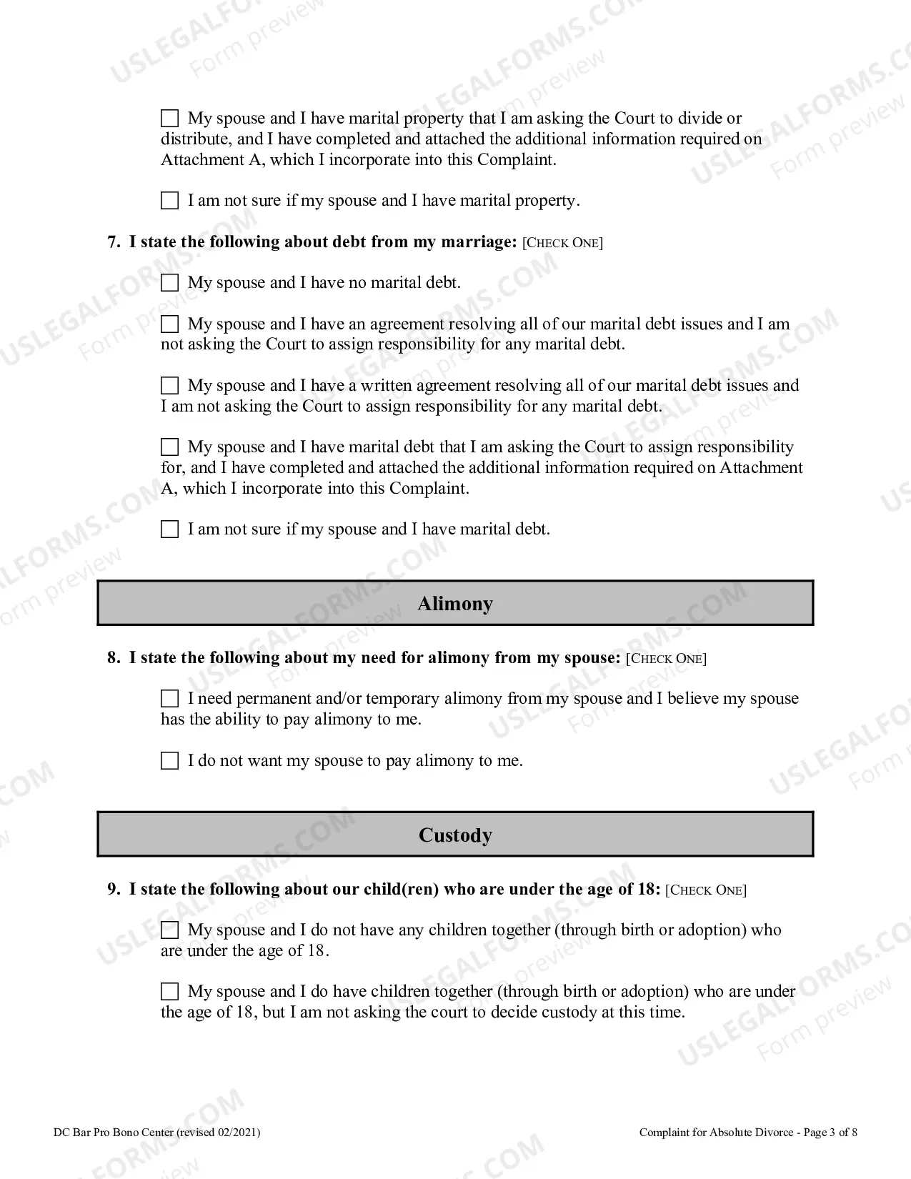 Preview Complaint for Absolute Divorce