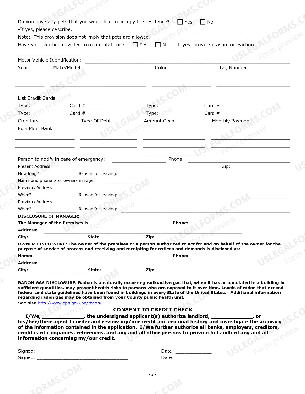 Preview Residential Rental Lease Application