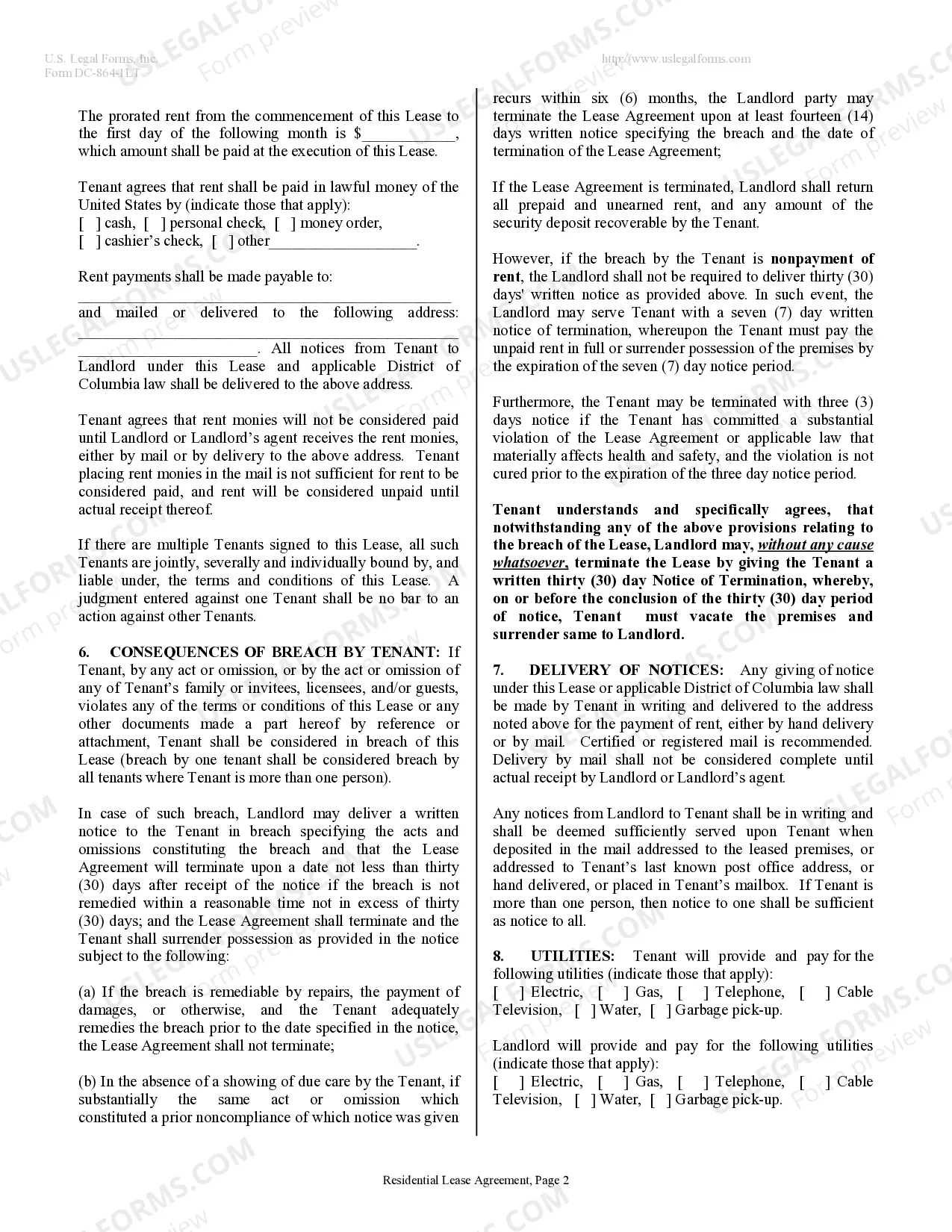 Preview Residential Lease or Rental Agreement for Month to Month