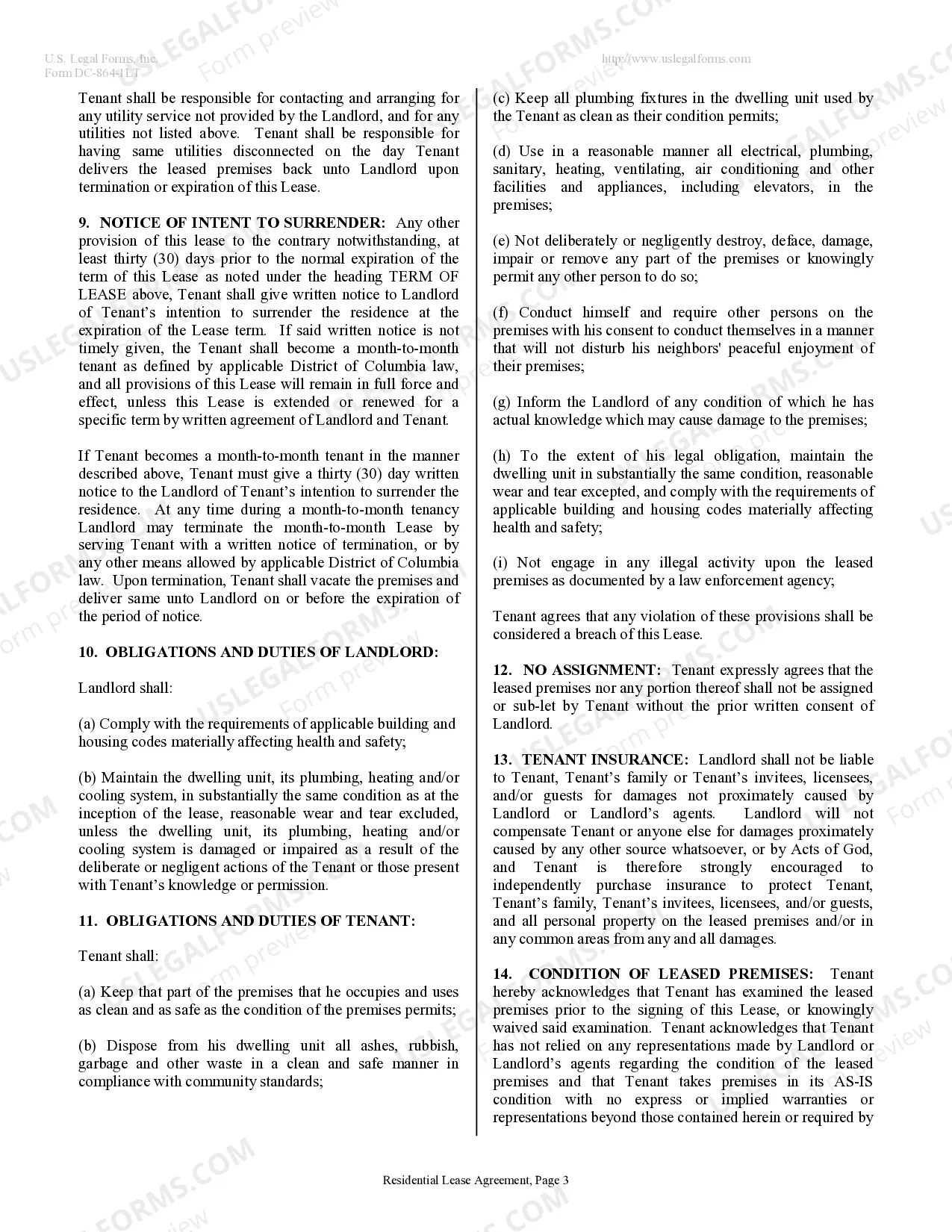 Preview Residential Lease or Rental Agreement for Month to Month