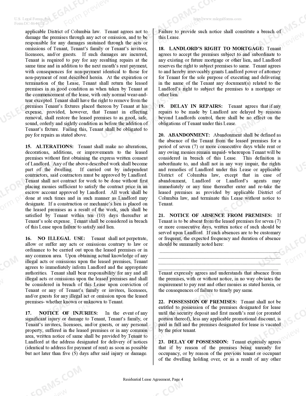 Preview Residential Lease or Rental Agreement for Month to Month