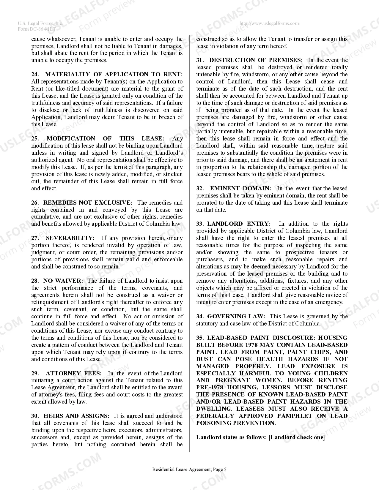 Preview Residential Lease or Rental Agreement for Month to Month