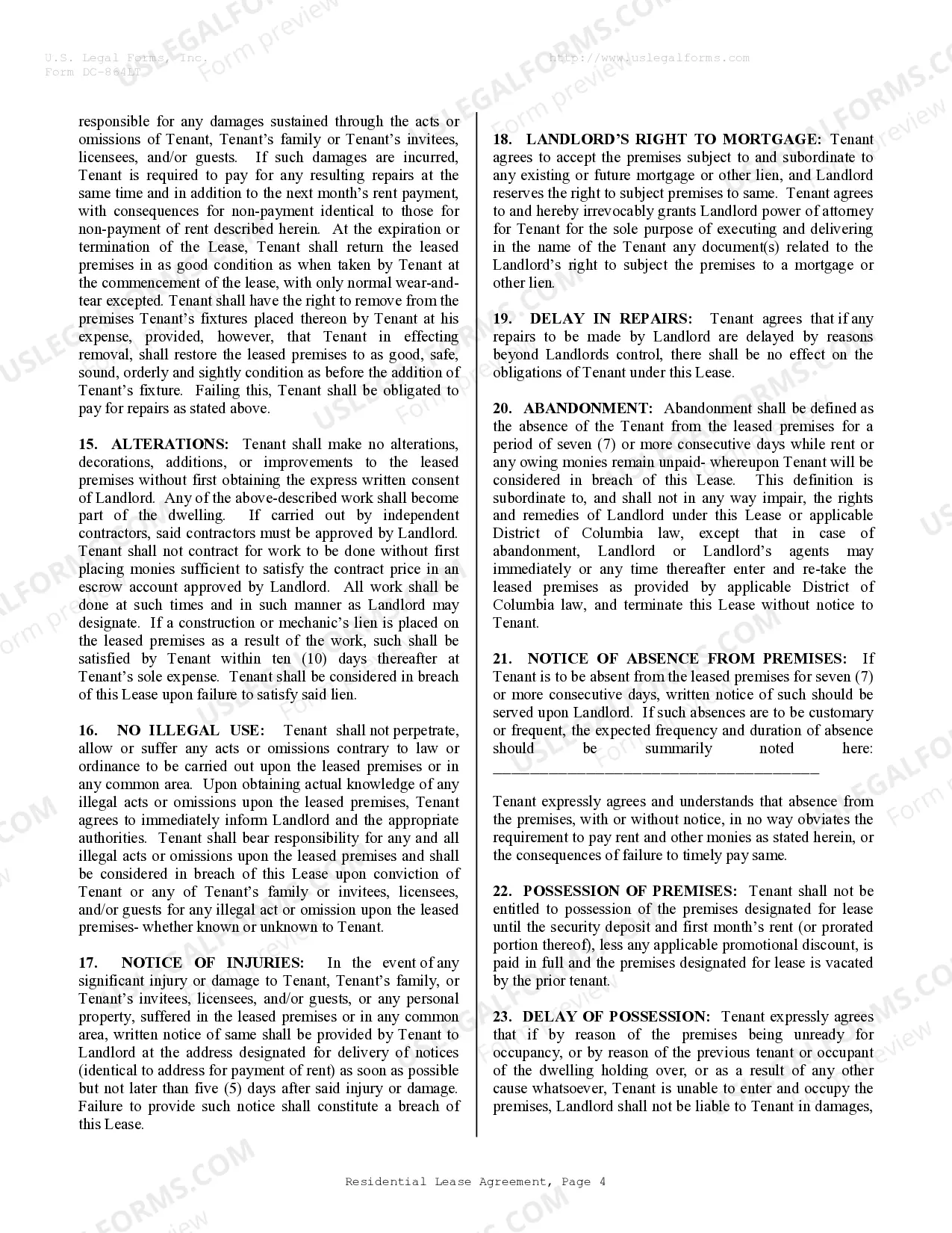 Preview Residential Rental Lease Agreement