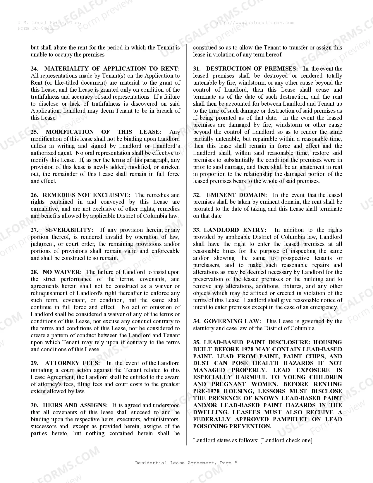 Preview Residential Rental Lease Agreement