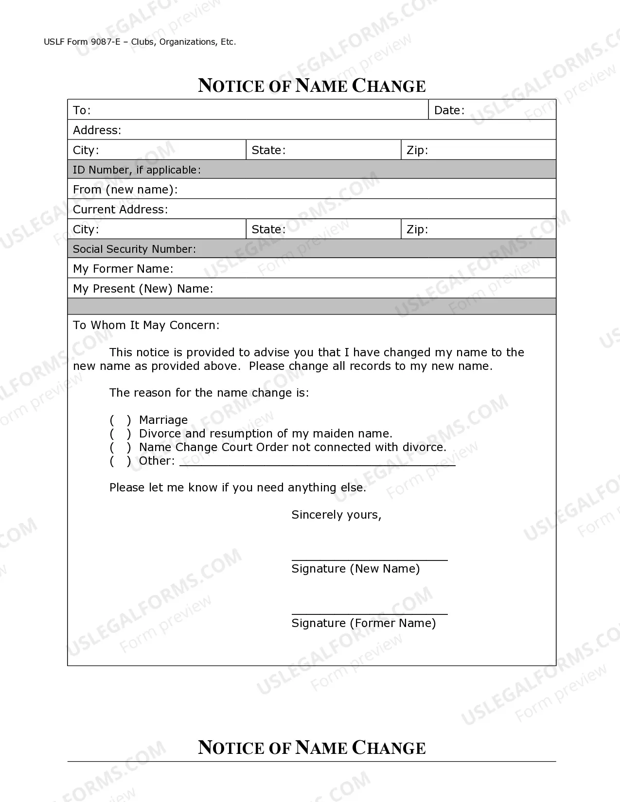 Preview Name Change Notification Package for Brides, Court Ordered Name Change, Divorced, Marriage