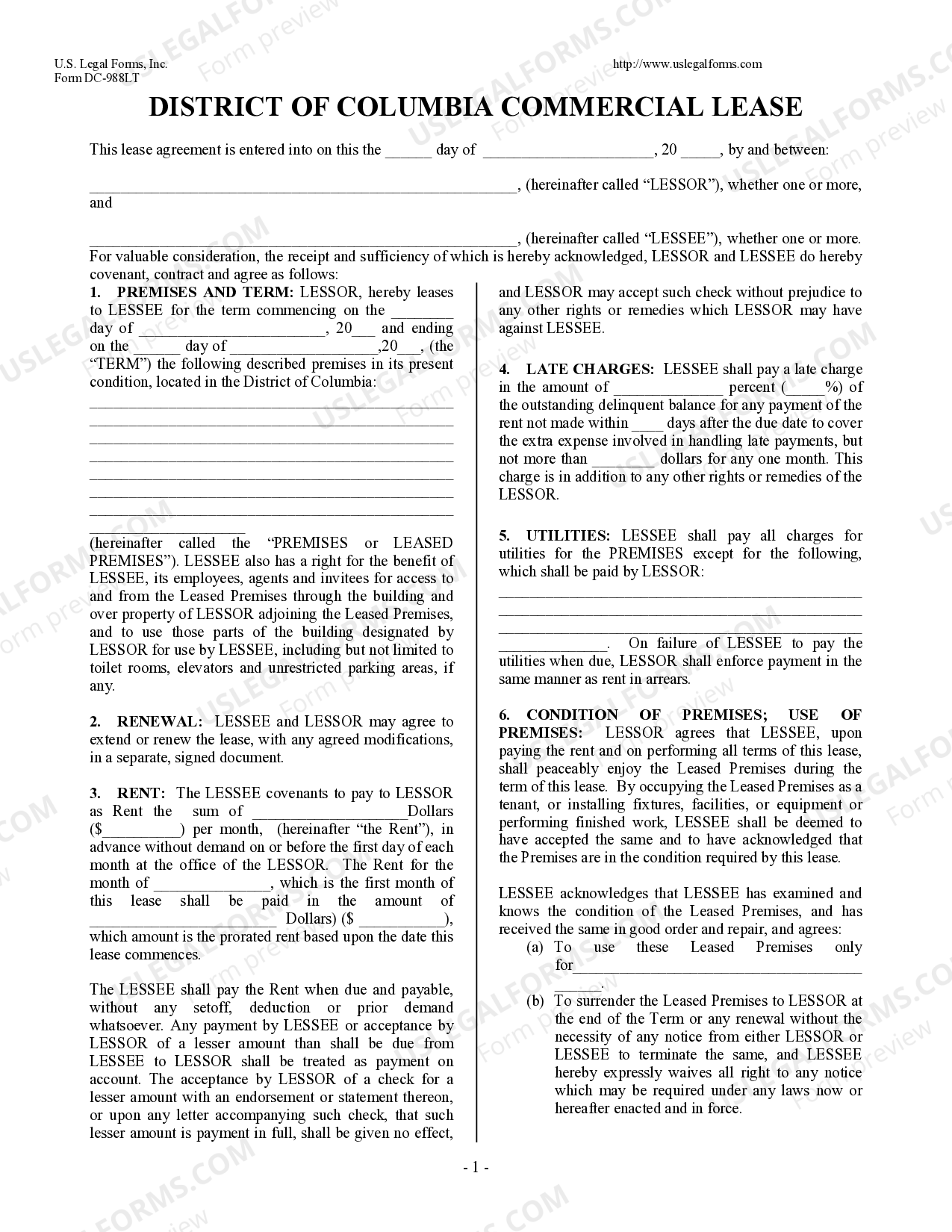 District of Columbia Commercial Building or Space Lease US Legal Forms