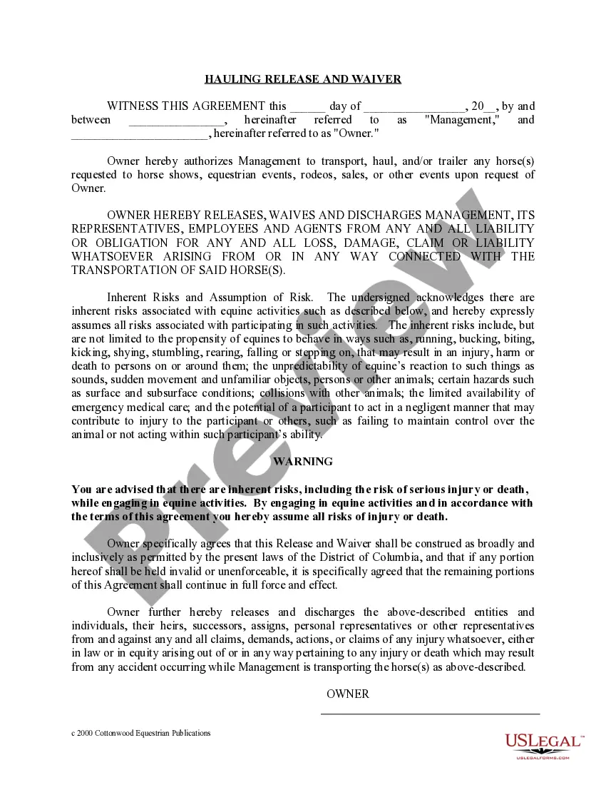 Preview District of Columbia Horse Equine Forms Package