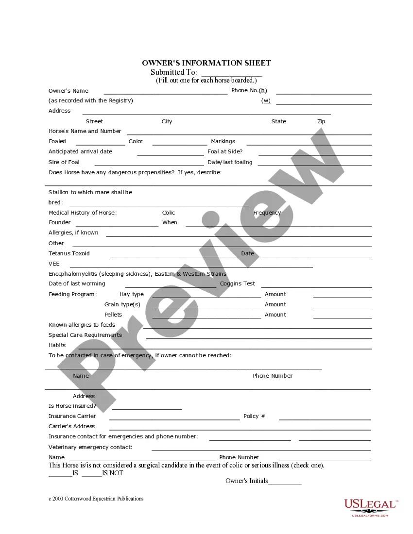 Preview District of Columbia Horse Equine Forms Package