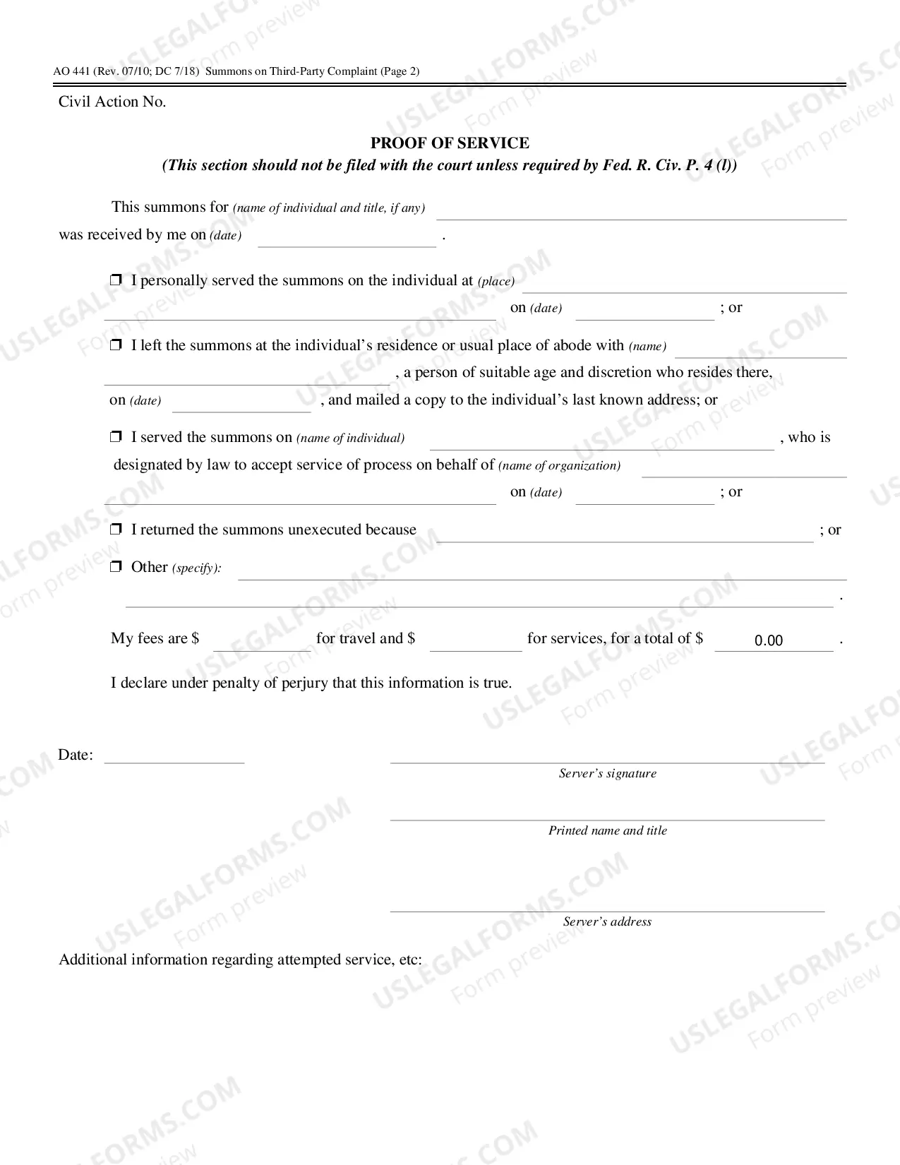 Preview Third Party Summons in a Civil Action
