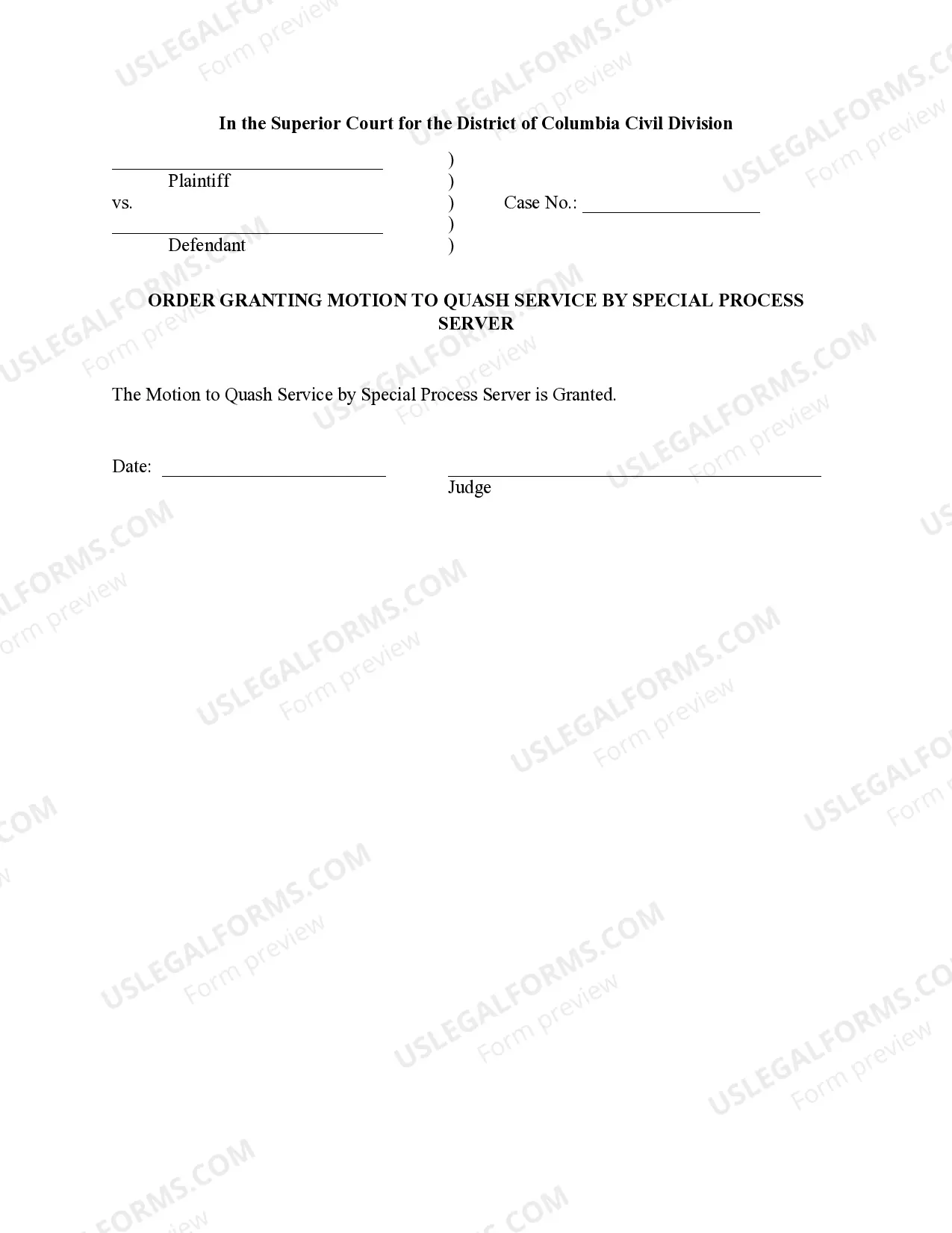 Preview Motion to Quash Service of Process