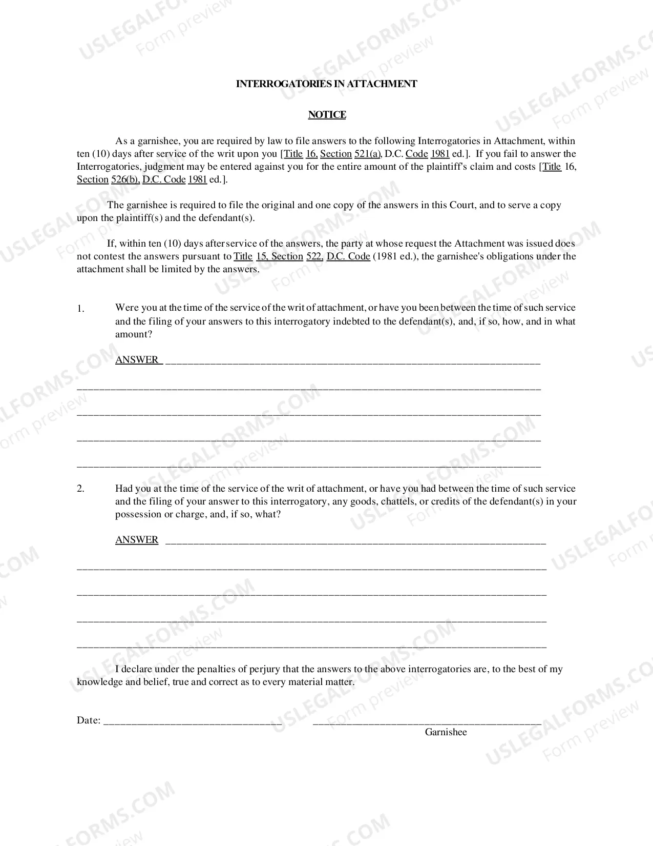 Preview Writ of Attachment Before Judgment - Credits