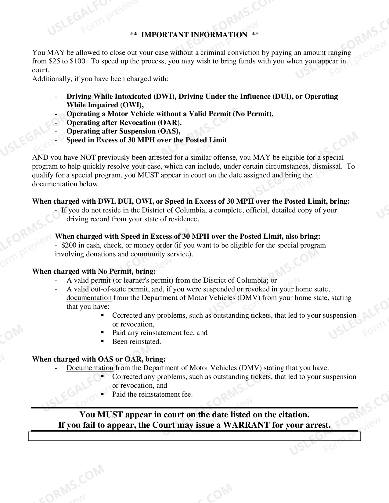 Preview Citation to Appear in Court